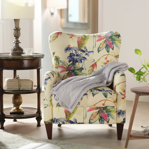 English Elm Jennifer Taylor Home - Paradise Upholstered Arm Chair - Elegant Off-White Floral Cotton Accent For Living Rooms & Bedrooms B2719P238243