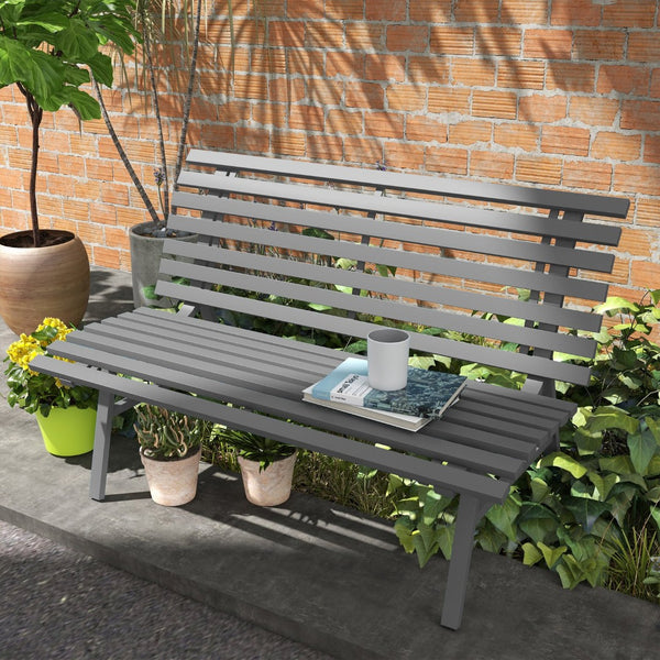 English Elm Outsunny 48.5" Lightweight Aluminum Garden Bench, Weather-Resistant Slatted Seat For Outdoor Comfort W2225P200397-GIGA
