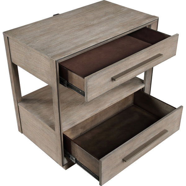English Elm Prescott Modern Taupe Oak Nightstand with Mitered Trim, 2 Drawers + Open Shelf for Stylish Storage B062P375999