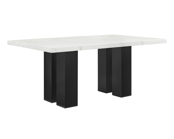 English Elm 1pc White Rectangular Marble-Look Table 68"W x 42"D x 30"H — Dark Base, Modern Luxury Dining Centerpiece B2741S00519