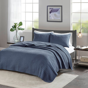 JLA Home Madison Park - 2 Reversible Quilt Set with Pick-Stitch Channel Quilting, Soft Brushed Microfiber & Antimicrobial Finish Navy MP13-3457