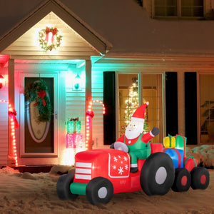 English Elm Outsunny 9Ft Inflatable Santa Claus With Colorful Gift Trailer – Bright Led Holiday Yard Decor! W2225P249949-GIGA