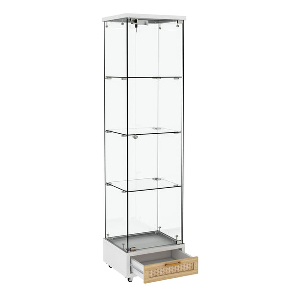 English Elm Modern Glass Display Cabinet With Drawer - Stylish Led-Illuminated Storage For Collectibles & More W241P268237