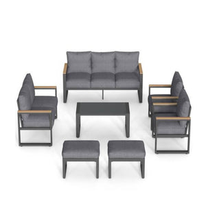 English Elm All-weather 9 Seat Aluminum Patio Conversation Set with Tempered Glass Table Gray B082S00110