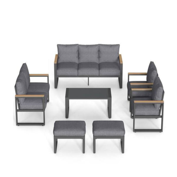 English Elm All-weather 9 Seat Aluminum Patio Conversation Set with Tempered Glass Table Gray B082S00110