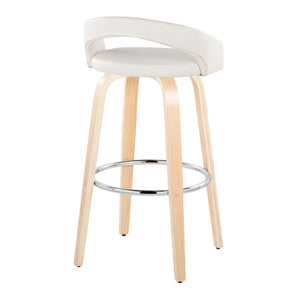 English Elm Fixed-height Swivel Barstools Walnut Bentwood Legs White Velvet Seat Set of 2 White B202S01915