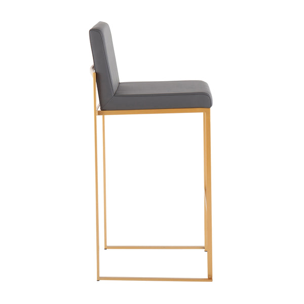 English Elm Fuji High Back Barstool Set Of 2: Chic Gold Steel Frame & Grey Faux Leather For Modern Comfort B202P222177