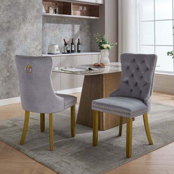 English Elm A&a Furniture Nikki Velvet Wingback Dining Chair Set Nailhead Trim Golden Legs W1143P179488