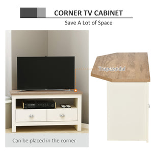 English Elm HOMCOM Corner TV Stand for TVs up to 50" — Trapezoid Corner Console with Drawers & Open Shelf, White W2225P217448
