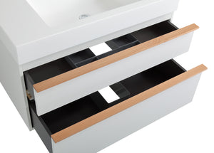 English Elm VELA 36 Inch Wall Mounted Bathroom Vanity with Integrated Acrylic Sink, Dual Wood Handles, Soft-Close Drawers, Matte Finish White W3235P327598