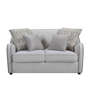English Elm Mahler Beige Linen Loveseat with Nailhead Trim Pocket Coil Support and Four Pillows B2726P457621