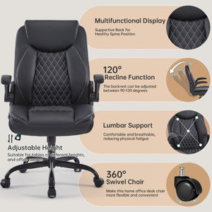 English Elm Leather Executive Desk Chair with Lumbar Support Flip Armrests and Swivel Base T5339P435712