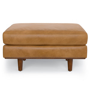 English Elm Morrison 72-inch Sofa and Ottoman Set in Sienna Kind Leather — Mid-Century Modern, Plush 2-Piece B136P199228