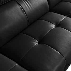 English Elm Genuine Top-grain Leather Three-seat Sofa with Reclining Backrests and Center Storage W1765S00130