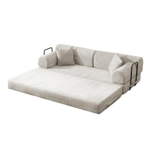 English Elm Convertible Bouclé Floor Sofa Bed Loveseat Daybed for Studio Living Room Light Camel W5532P458421
