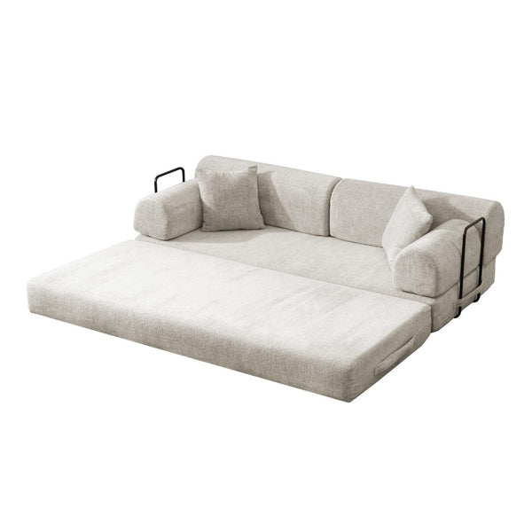 English Elm Convertible Bouclé Floor Sofa Bed Loveseat Daybed for Studio Living Room Light Camel W5532P458421