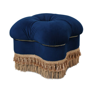 English Elm Jennifer Taylor Home - Ellen Navy Blue Velvet Clover Ottoman with Gold Bullion Fringe — Handcrafted, Sturdy, Luxe Seat B2719P238157