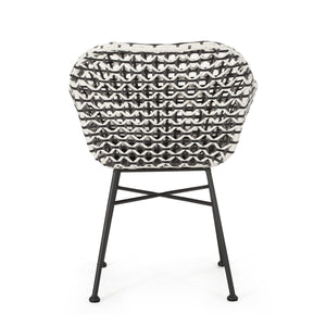 English Elm Christopher Knight Home® - HERBERT Woven Club Chair in Black PE Rattan & Iron with Waterproof Fabric — Modern Outdoor Patio Comfort 70432.00BWHI