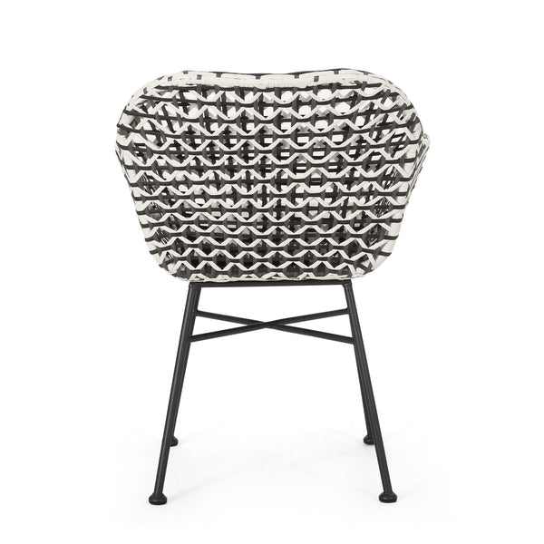 English Elm Christopher Knight Home® - HERBERT Woven Club Chair in Black PE Rattan & Iron with Waterproof Fabric — Modern Outdoor Patio Comfort 70432.00BWHI