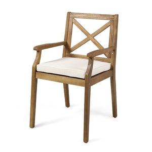 English Elm 7 Piece Solid Acacia Wood Outdoor Dining Set Teak Finish Six Armchairs Patio N762S000043AAK