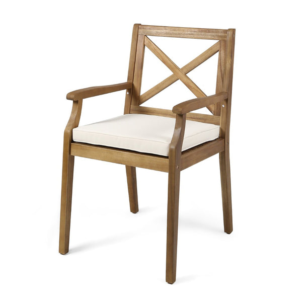 English Elm 7 Piece Solid Acacia Wood Outdoor Dining Set Teak Finish Six Armchairs Patio N762S000043AAK