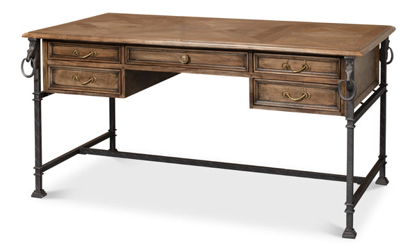 Sarreid Game Of Thrones Desk - Rustic Iron & Walnut Design With Desert Bleached Finish For Stylish Workspaces Tan  27100