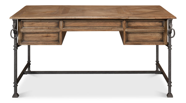 Sarreid Game Of Thrones Desk - Rustic Iron & Walnut Design With Desert Bleached Finish For Stylish Workspaces Tan  27100