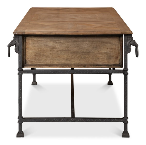 Sarreid Game Of Thrones Desk - Rustic Iron & Walnut Design With Desert Bleached Finish For Stylish Workspaces Tan  27100