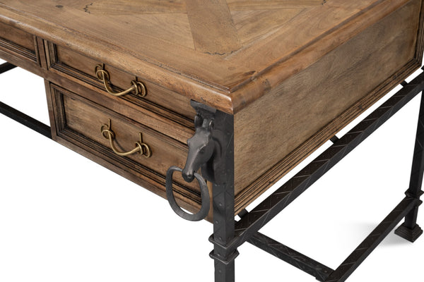 Sarreid Game Of Thrones Desk - Rustic Iron & Walnut Design With Desert Bleached Finish For Stylish Workspaces Tan  27100