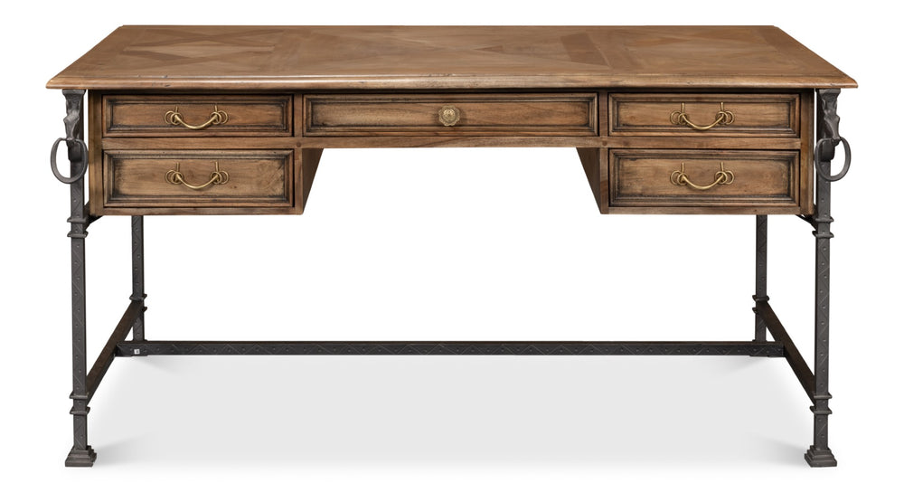 Sarreid Game Of Thrones Desk - Rustic Iron & Walnut Design With Desert Bleached Finish For Stylish Workspaces Tan  27100
