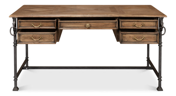 Sarreid Game Of Thrones Desk - Rustic Iron & Walnut Design With Desert Bleached Finish For Stylish Workspaces Tan  27100