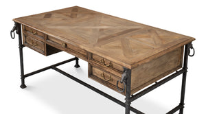 Sarreid Game Of Thrones Desk - Rustic Iron & Walnut Design With Desert Bleached Finish For Stylish Workspaces Tan  27100