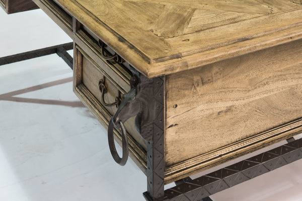 Sarreid Game Of Thrones Desk - Rustic Iron & Walnut Design With Desert Bleached Finish For Stylish Workspaces Tan  27100