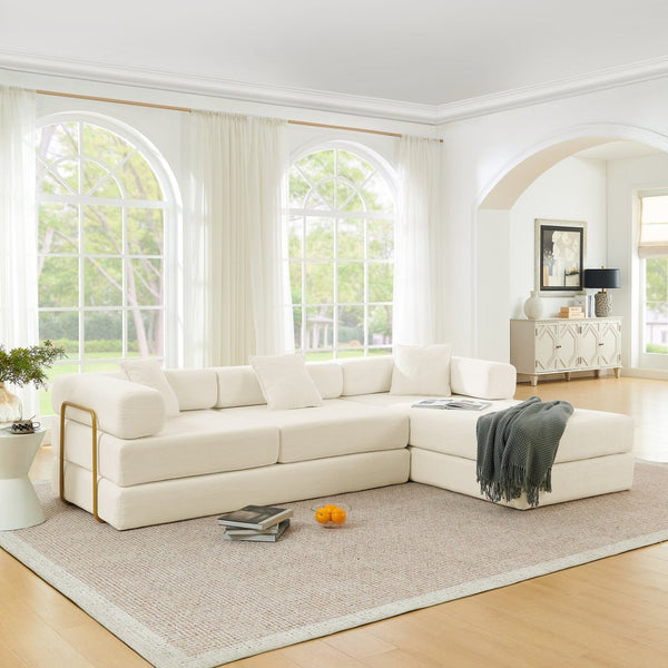 English Elm 108'' Modular Cloud Sectional Corduroy Couch with Fold Flat Backrest for Living Rooms Beige W1117S00291