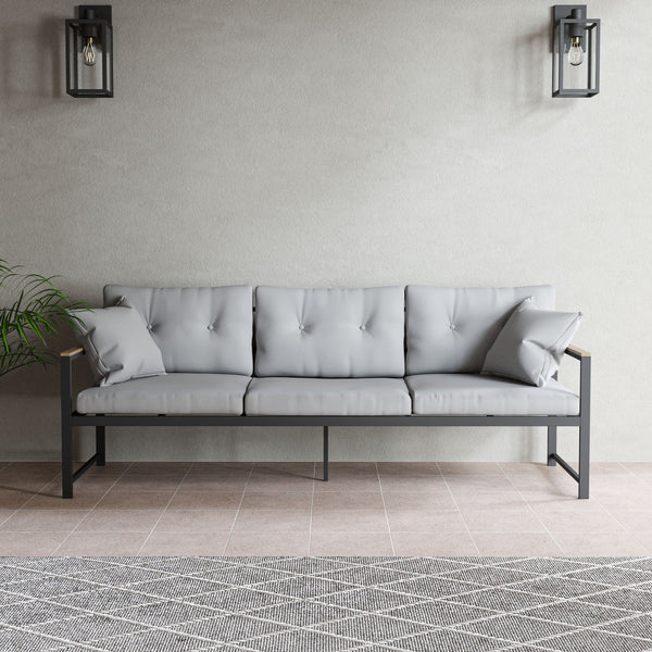 English Elm Edenbrook Cliffside Outdoor Button-Tufted Sofa With Charcoal Frame & Light Gray Cushions For Patios B350P394803