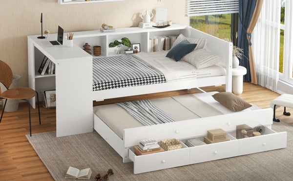 English Elm Twin Size Daybed With Trundle, Stylish Storage & Workspace Solution For Kids, Guests, Or Home Office W1580S00203-GIGA