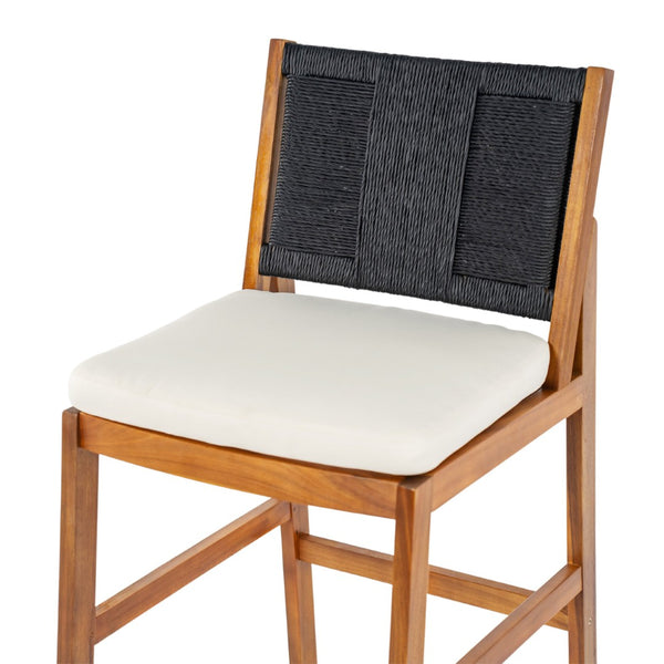 English Elm 4 Piece Outdoor Acacia Wood Wicker Bar Stools Set with Cushioned Patio Seating Black,Cream,Teak N773OB00131R