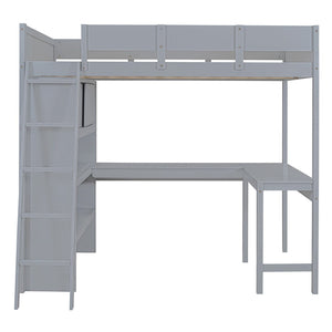 English Elm Full Size Loft Bed with Built-in Desk and Shelving for Kids or Teen Bedrooms LT000802AAE