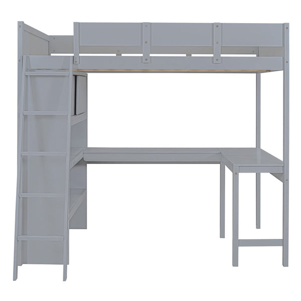 English Elm Full Size Loft Bed with Built-in Desk and Shelving for Kids or Teen Bedrooms LT000802AAE