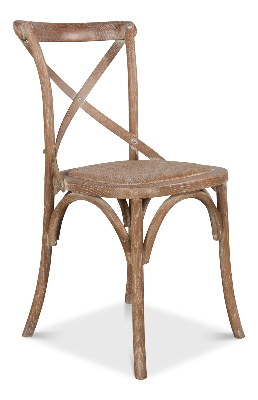 Sarreid Tuileries Side Chair Set Of 2 - Elegant Oak With Padded Woven Cane & Chic Whitewash Finish Tan  27125