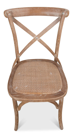 Sarreid Tuileries Side Chair Set Of 2 - Elegant Oak With Padded Woven Cane & Chic Whitewash Finish Tan  27125