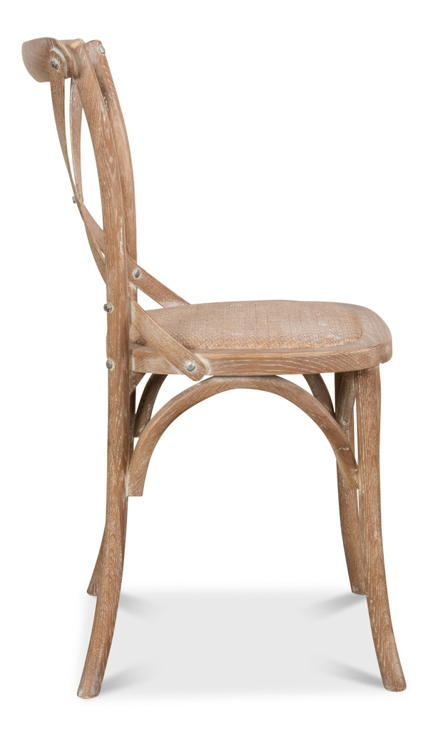 Sarreid Tuileries Side Chair Set Of 2 - Elegant Oak With Padded Woven Cane & Chic Whitewash Finish Tan  27125