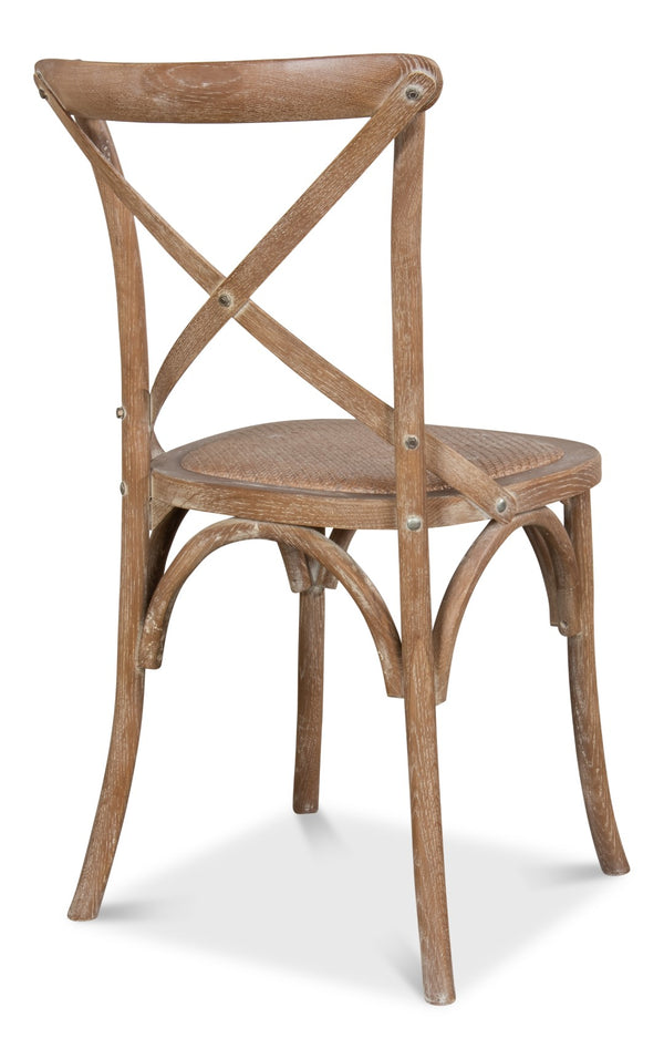 Sarreid Tuileries Side Chair Set Of 2 - Elegant Oak With Padded Woven Cane & Chic Whitewash Finish Tan  27125
