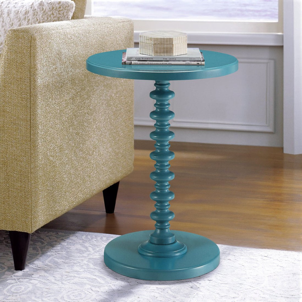 English Elm Teal Round Pedestal Side Table with Turned Base, Solid Wood & MDF, Timeless Accent for Living Rooms and Dining Spaces B062P185709