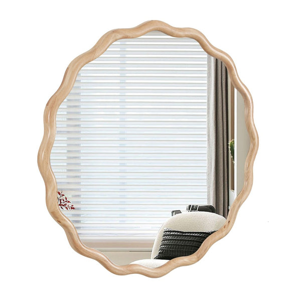 English Elm Solid Wood Wavy Mirror - Modern Wall Art Decor For Bathroom, Bedroom, Living Room & Entryway 36" W1445P189598-GIGA