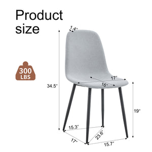 English Elm Comfortable Linen-Cotton Dining Chairs Set of 4 Light Gray - Breathable Fabric, Rounded Back, Black Metal Legs, Easy Assembly and Stable Anti-Slip Feet W1512P370711