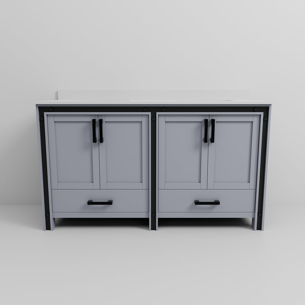 English Elm Dark Grey Double Bath Vanity 60" W X 22" D With White Quartz Top - Elegant Storage & Modern Style B2731P260620