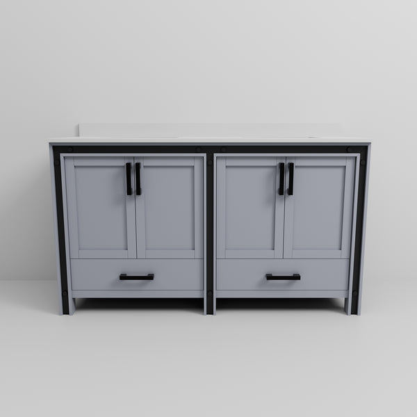 English Elm Dark Grey Double Bath Vanity 60" W X 22" D With White Quartz Top - Elegant Storage & Modern Style B2731P260620