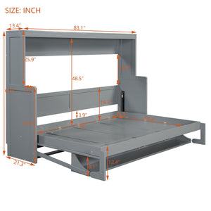 English Elm Full Size Murphy Bed With Hydraulic Lift & Integrated Desk For Space-Saving, Gray Pinewood Design N820S00032E