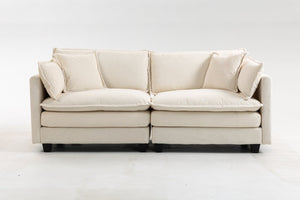 English Elm Modern Chenille Sectional Sofa with Chaise Lounge Solid Wood Frame Living Room Seating Antique White W2530P463105
